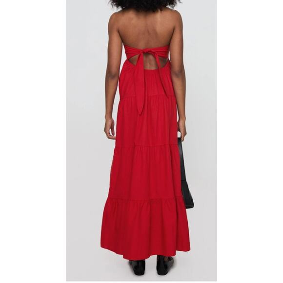 Princess Polly Maxi Dress Linen Kazia Red Strapless Tie Back Tiered US Sz 6 NWT - Picture 2 of 9